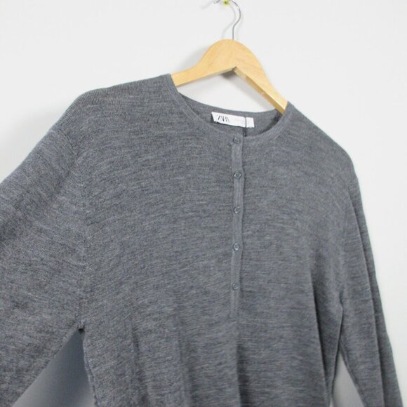 Zara Henley Top Sweater Women XL Grey Wool Acrylic Long Sleeve Knit Casual 248 - Picture 7 of 10